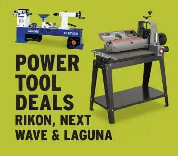 Two power tools on a green background with text about power tool deals.